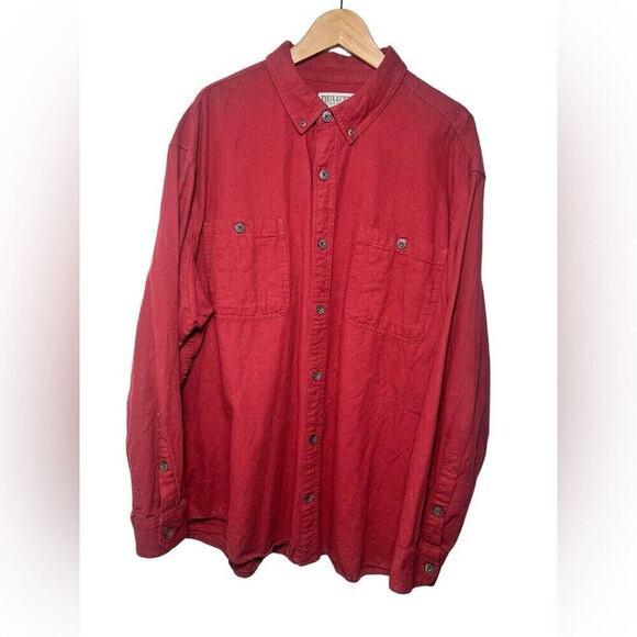 Duluth Trading Button Shirt Long Sleeve Heavy Cotton Work Casual Maroon 2XL - Picture 1 of 7